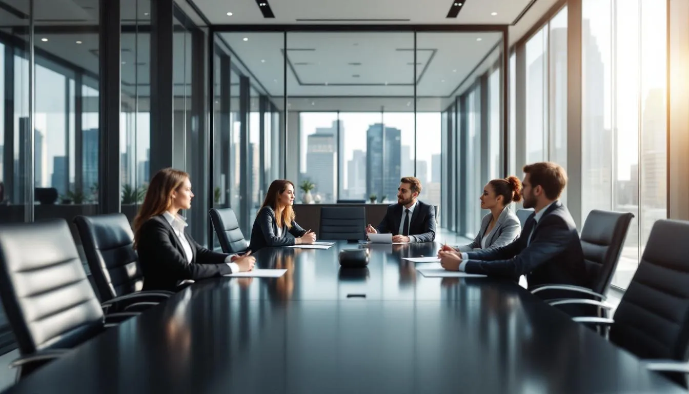 A group of professionals is engaged in a discussion about investment strategies in a modern boardroom, surrounded by sleek furniture and large windows. They are likely exploring options related to the Enterprise Investment Scheme (EIS) and its associated tax reliefs, such as income tax relief and capital gains tax exemptions.